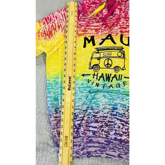 Aloha Hawaii Sz L Color Block Ombre Bold Colorful Hawaiian Vtg Maui LS Hoodie - Picture 6 of 8